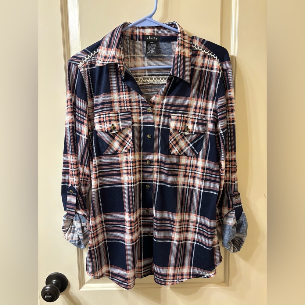 Navy and Pink Plaid Shirt